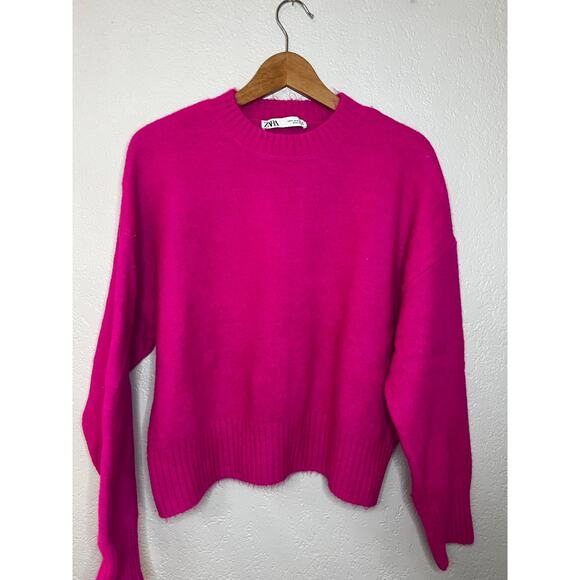 Zara Crew Neck Wool Blend Neon Sweater Size Small - Picture 2 of 6